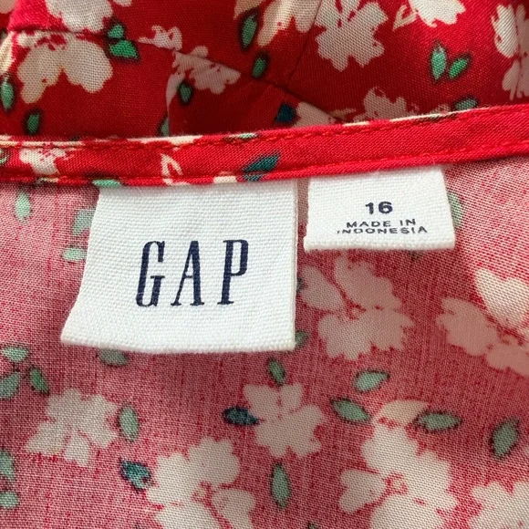 GAP Red Floral Short Sleeve Midi Dress Womens Size 16 V Neck Zip Back - Picture 8 of 9